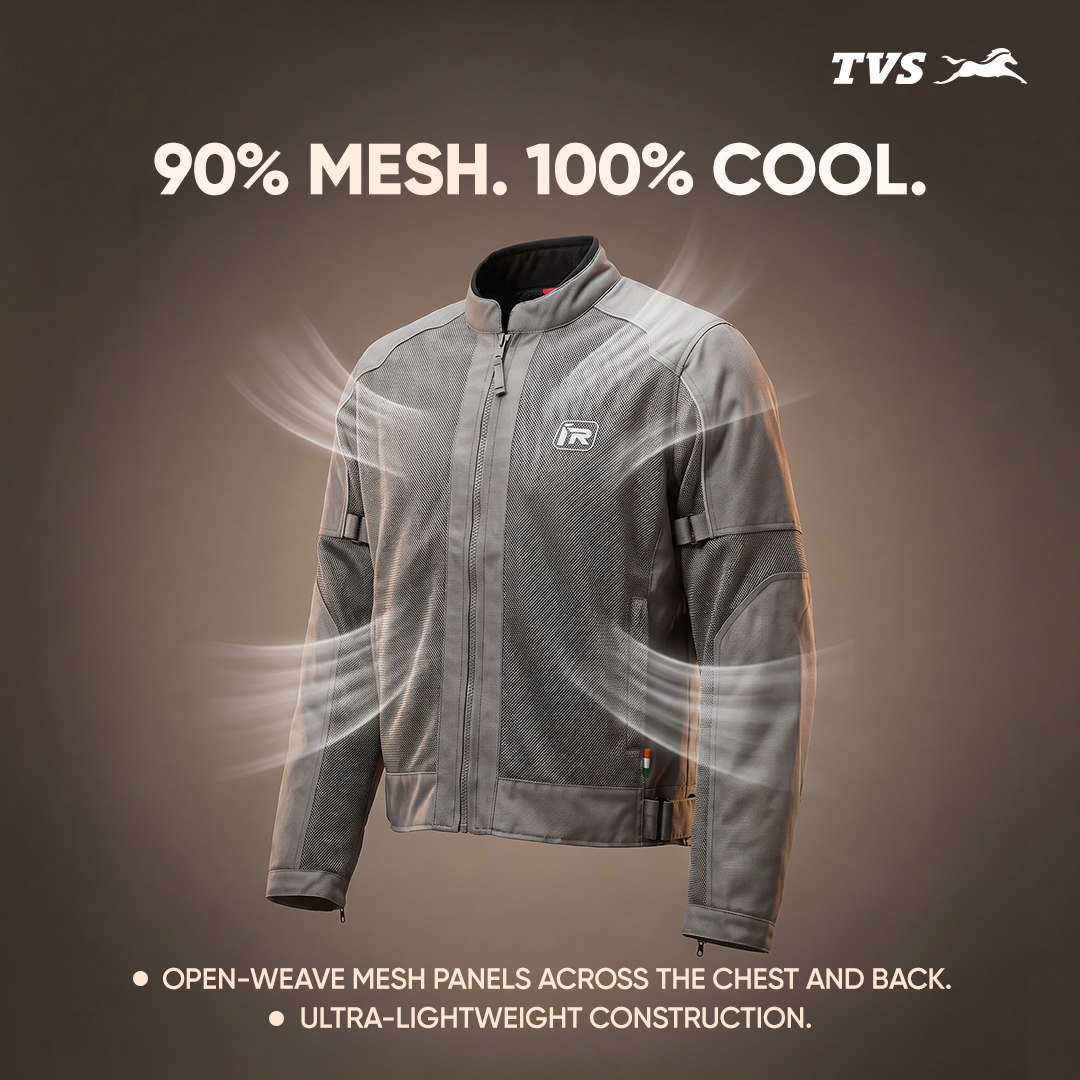 TVS Ronin Edition Mesh Riding Jacket for Men | 1.6 Kg Bike Riding Jacket with CE Level 2 Lightweight Back, Sholuder and Elbow Armours, 600D Protection, Lightweight Summer Motorcycle Jacket for Touring, City Riding, Biker Gear for Men